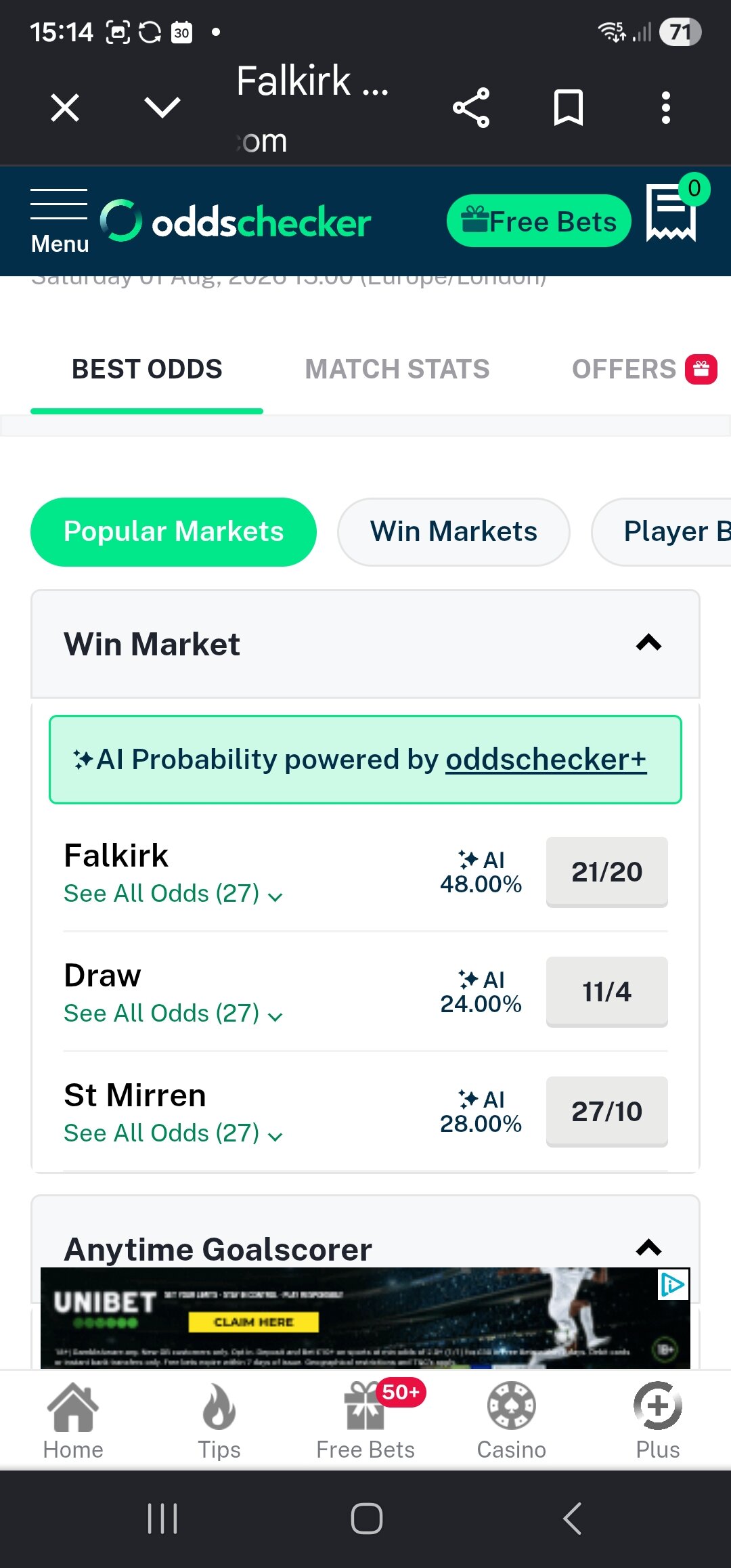Falkirk v St Mirren, Sat 1st Aug