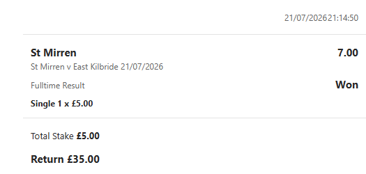 St Mirren v East Kilbride, Tues 21st